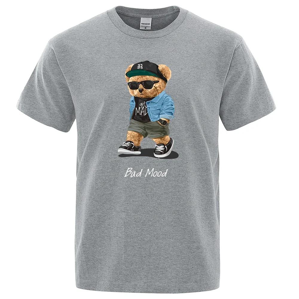 Men's Summer Casual T-Shirt Silent Teddy Bear Print Short Sleeve Shirt Hip Hop Loose Harajuku  Versized T Shirt Graphic T Shirts