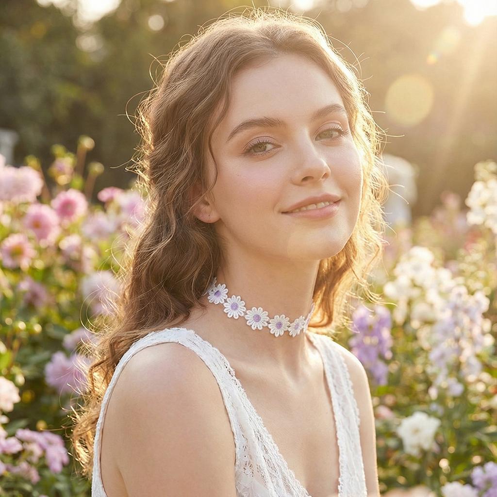 Douyin New Small Daisy Necklace Ins Internet Celebrity Same Niche Lace Choker Flower Necklace