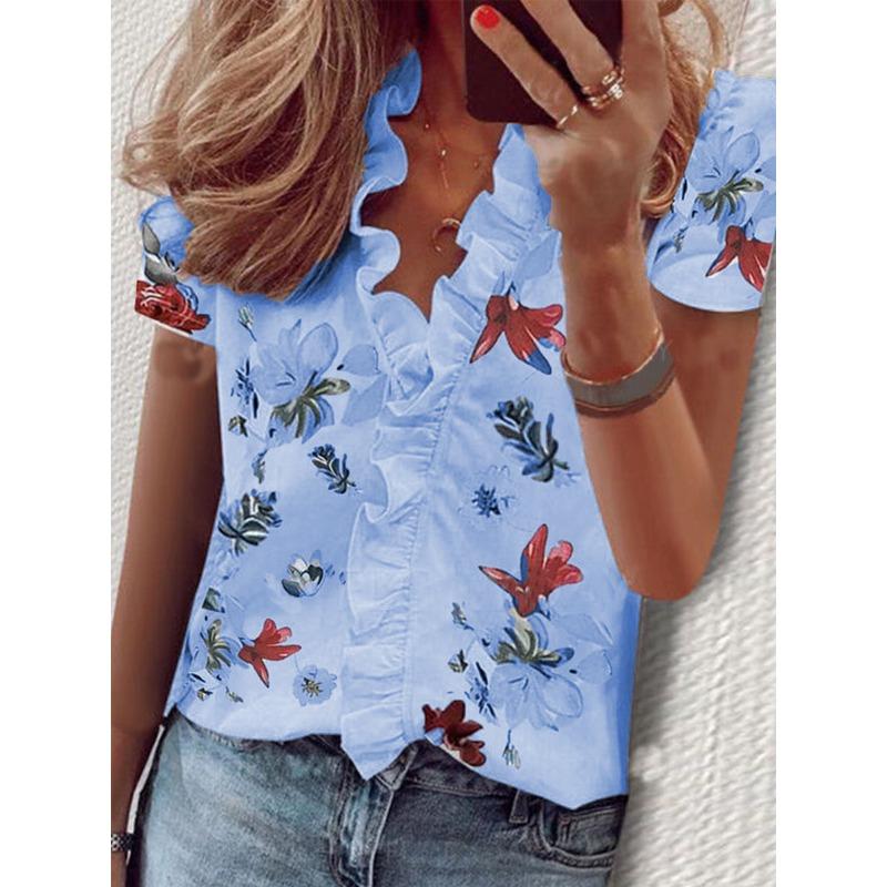 Wish spring and summer new long-sleeved ruffle shirt women's shirt
