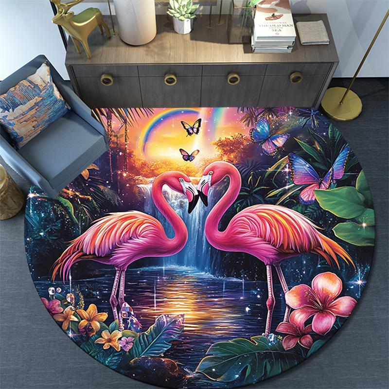 Flamingos Round Area Rug,Carpet Rug for Living Room Bedroom Sofa Playroom Decor,Non-slip Floor Mat