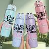 1PC Sister Bride Wedding Text Print 750ml Color Plastic Sports Water Bottle Leakproof Flip Straw Lid Suitable for Sports Office Home Use