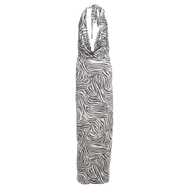

Платье с глубоким V-образным вырезом и лямкой через шею с рисунком зебры, Платье без спины с рисунком зебры Zebra S