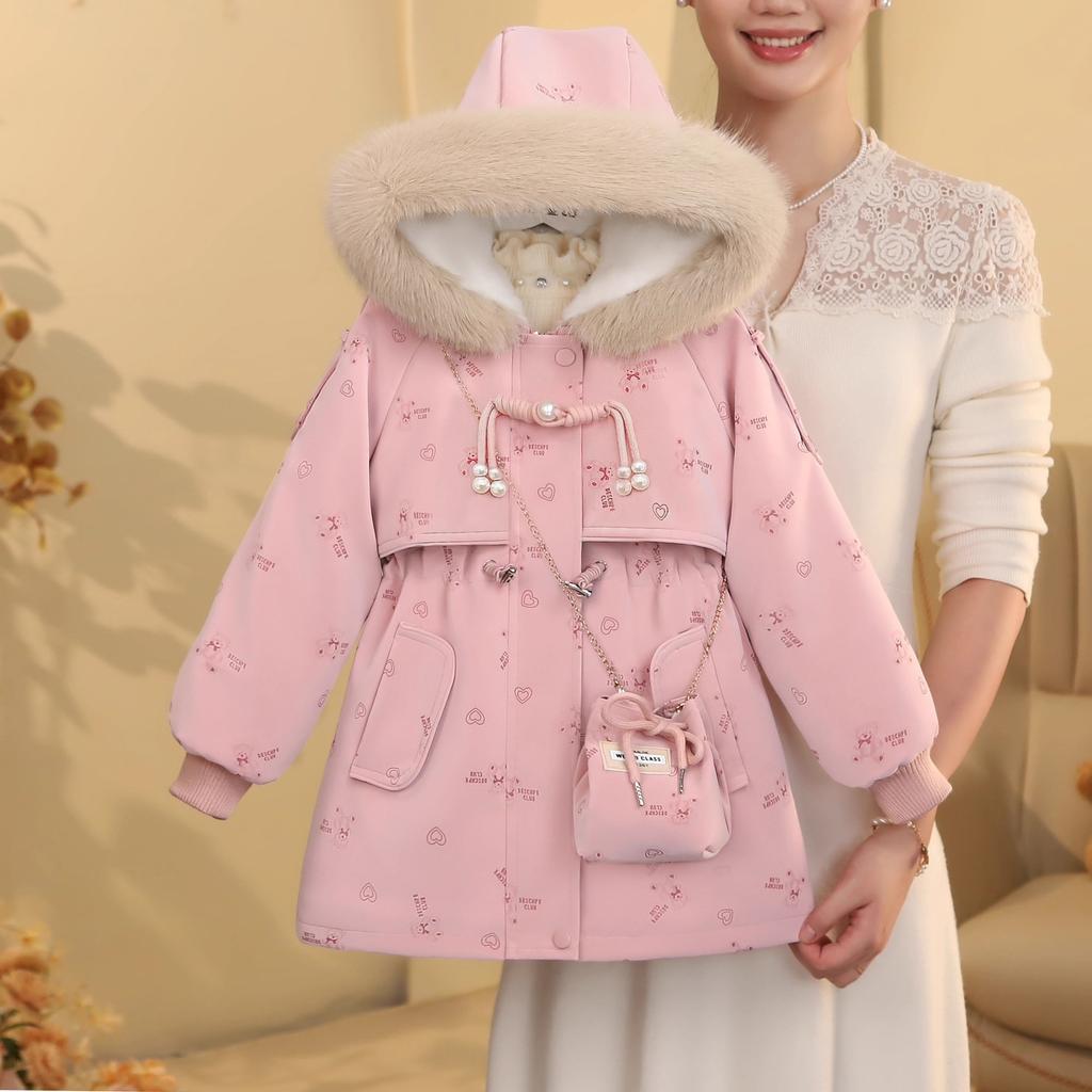 Fleece-lined Girls' Jacket for Autumn and Winter, Thick and Warm Casual Outerwear