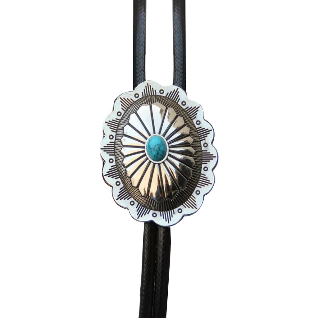Men's Western Adjustable Bolo Tie with Stone Pendant Braided Leather Rope Necktie Shirt Collar Chain Jewelry Necklace