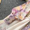 Abiti Lunghi da Festa Donna Primavera Autunno Vintage Stampa Floreale Rosa da Sfilata Manica Lunga Monopetto con Cintura