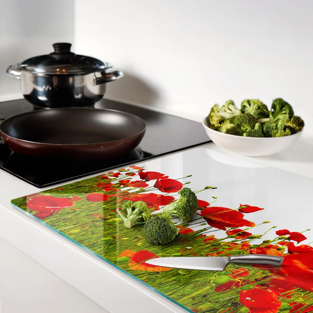 Kitchen Multifunctional Decorative Board Tempered Glass Wild Poppies 80X52 Cm
