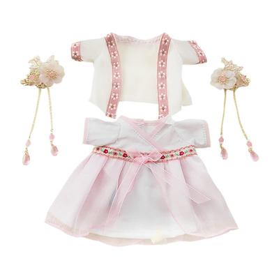 Niannyyhouse 20cm Plüschtier Kleidung - Jacke im antiken Stil, Kleid, Haarspange - Anzieh-Baumwollpuppen-Accessoire (Rosa)