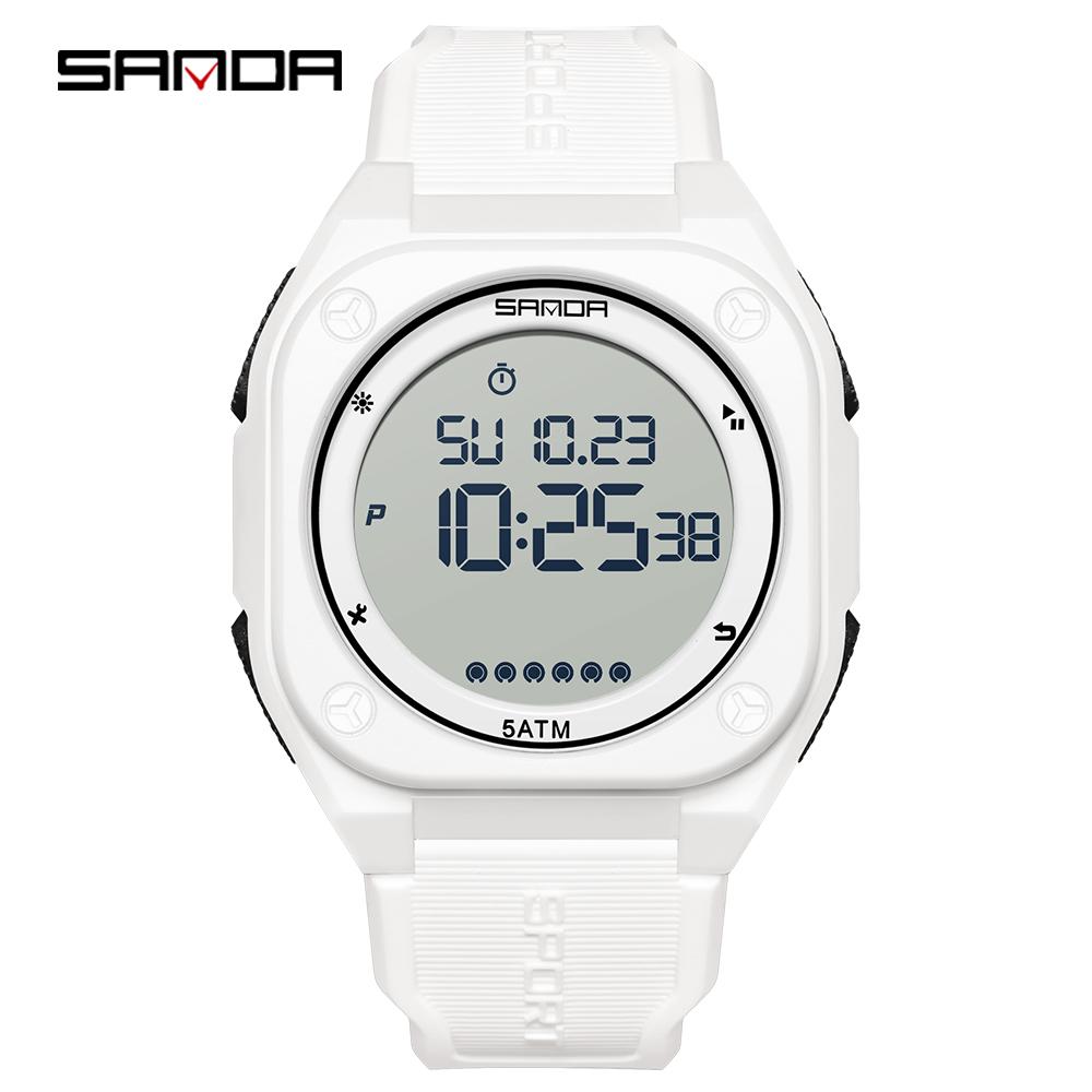 SANDA 6303 Daily Fashion Men's Digital Watch TPU Strap ABS Case Waterproof Casual Sporty Male Multifunction Timepiece Clock Gift