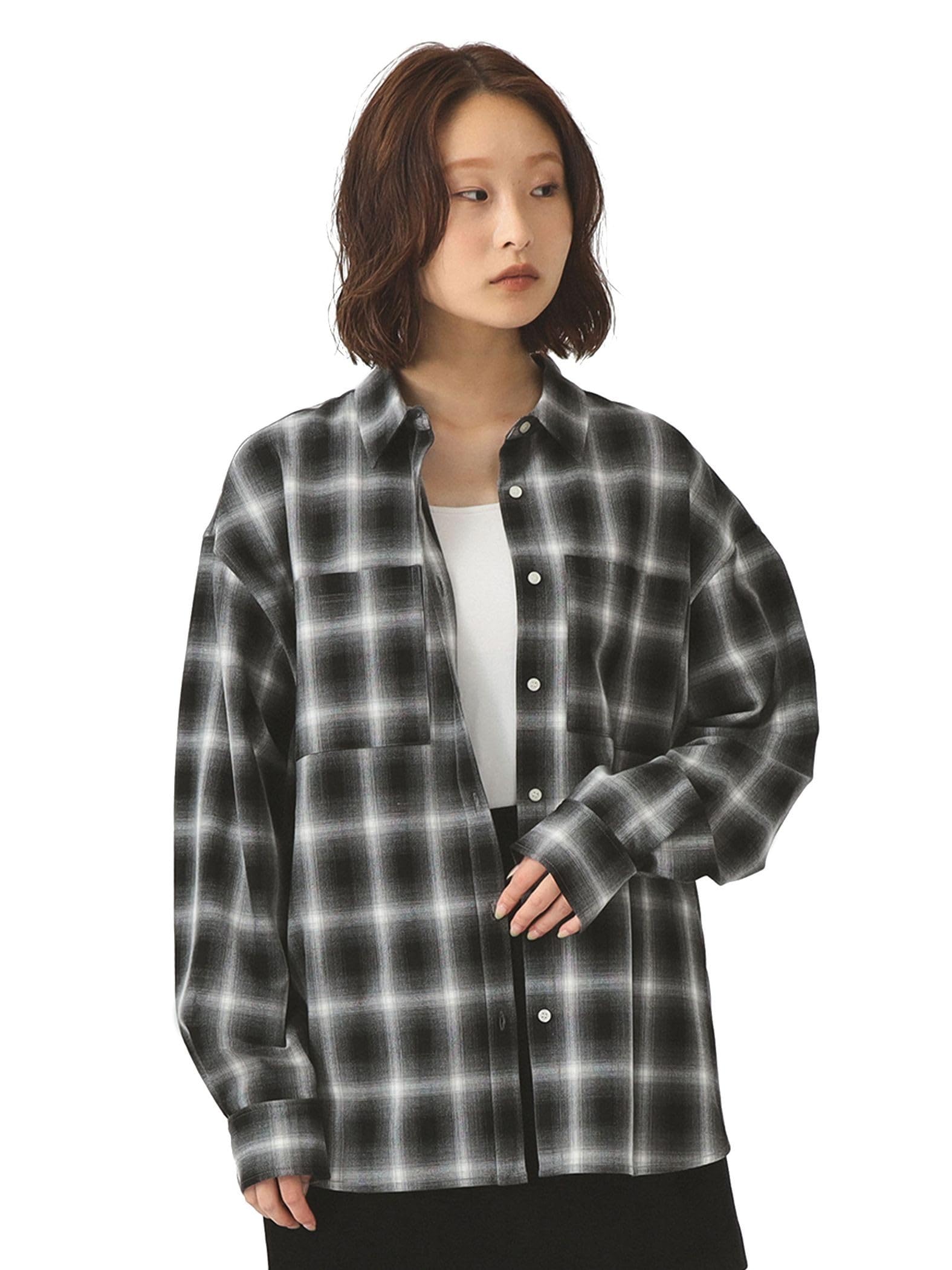 Женская оверсайз рубашка в клетку омбре Ray Beams, Черная, Один размер, Большой/Размерный Рубашка/Блузка