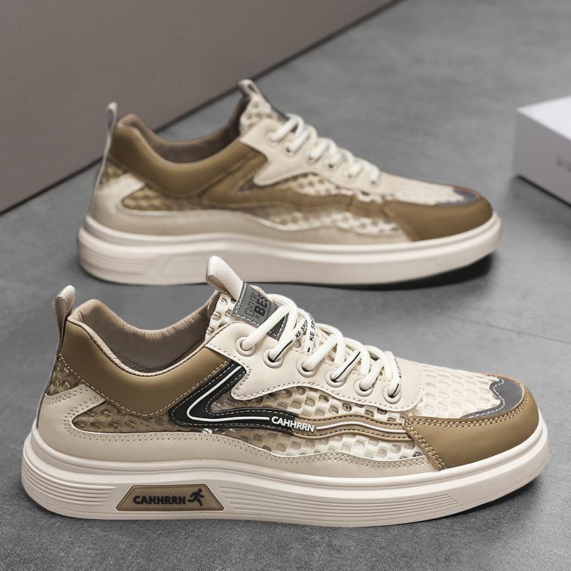 Modische Herrenschuhe 2025 Sommer Neu Atmungsaktiv Beige Schuhe Herren Trendig und Vielseitig Dicke Sohle Sports Board Schuhe Trendige Schuhe