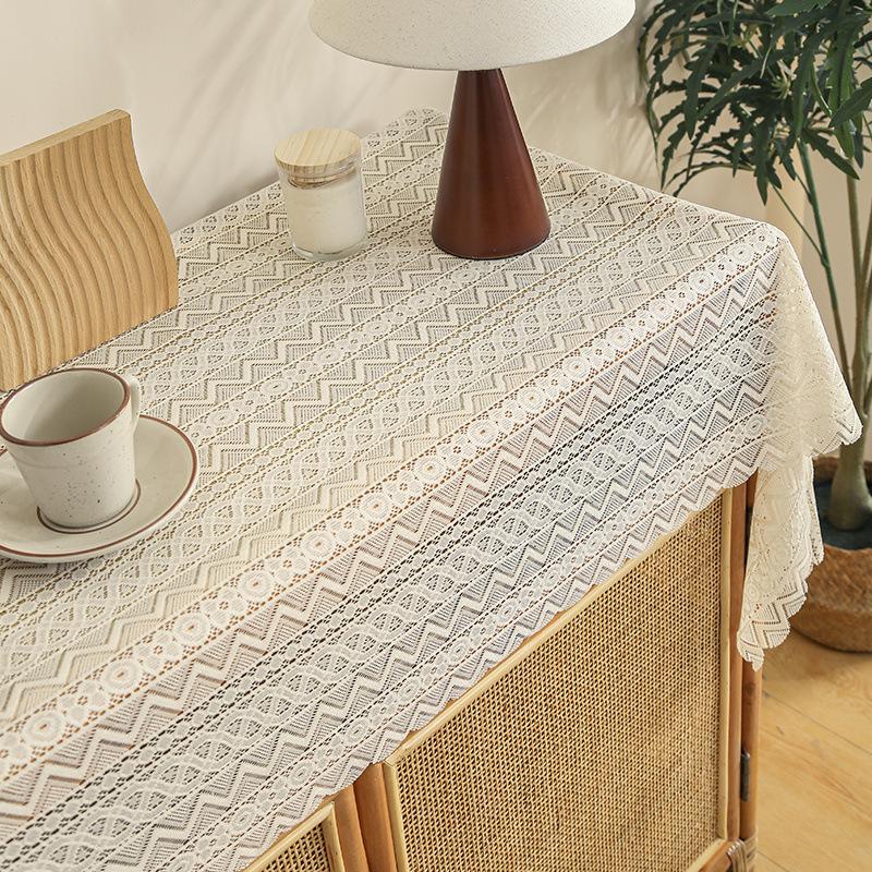 

1pc Rectangular Hollow Out Tablecloth Beige Rural Retro Crochet Dining Table Cover Lace Square Tea Table Cloth 35x100cm