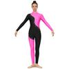 S-3XL Women‘s Dance Bodysuit Sparkly Rhinestones Long Sleeve Pants Back Zipper Color Block Full Coverage Unitard for Skating Ballet