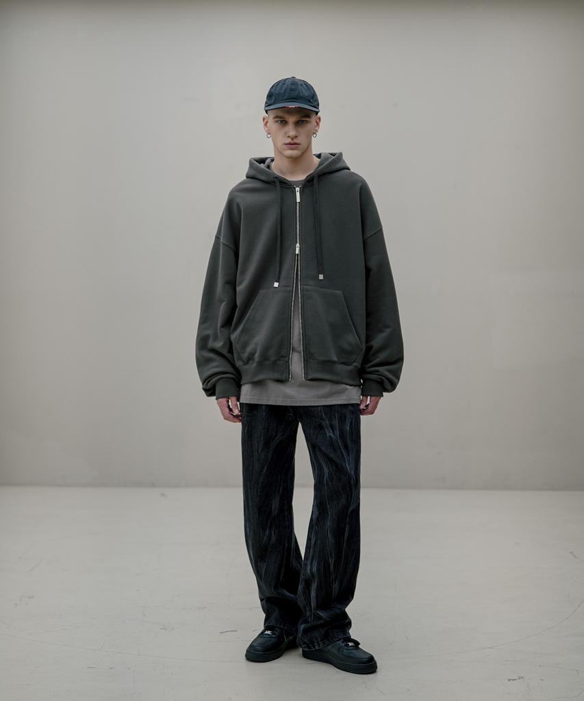 Ezkaton Inverted Crop Zip-Up Hoodie Deep Grey Shot6659