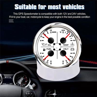 NEW-85Mm 4-In-1 Multifunction Gauge With 0-190Ohms/240-33Ohms Fuel Level Gauge Water Temp Oil Press Voltmeter