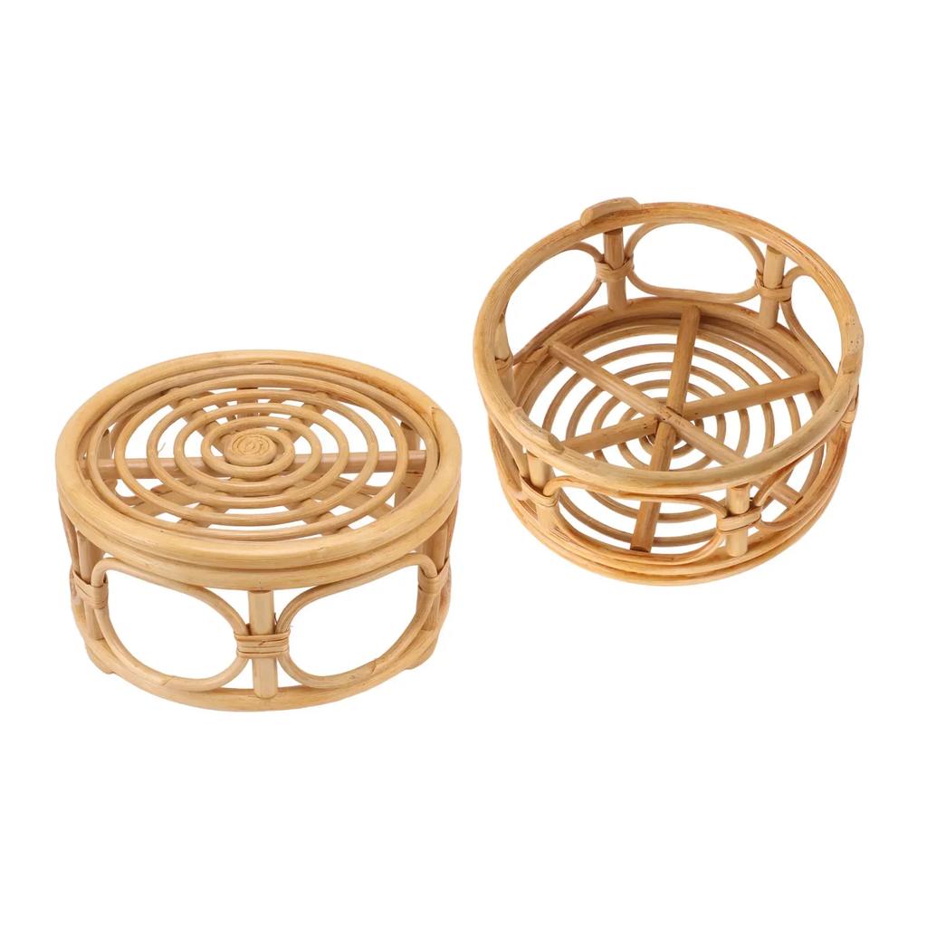 Nordic Natural Rattan Indoor Plant Stand Round Shape Plant Flower Rack Handmade Rattan Planter Stand For Home Garden Yard