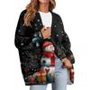 Women's Fashion Long Sleeve Christmas Print V-Neck Button Loose Cardigan Top