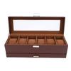 Puzdro na hodinky pre mužov Kožené 6 priehradiek 2-vrstvové Puzdro na vystavenie hodiniek na uloženie zbierky hodiniek a šperkov Hnedé