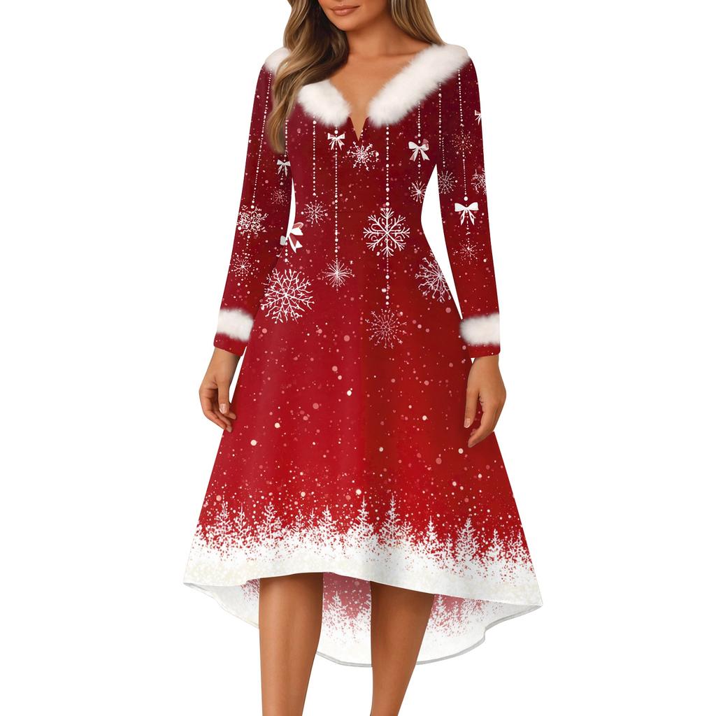 Christmas Party Printed Dresses For Women Vintage Christmas Midi Dress Casual Dresses Cocktail Dress Party Festive Dresses