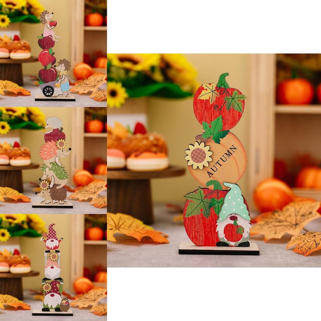 Wooden Thanksgiving Whimsical Decorations Featuring Cute Gnome Hedgehog And Charming Apple Pumpkin Designs