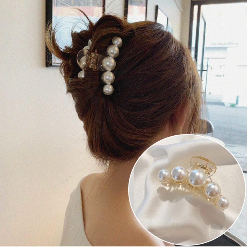 Big Size Pearl Hair Claw Pearl Decor Shark Clip Elegant Hair Claw Clip  Daily Styling