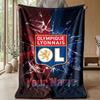 Lyon FC Custom Name Text Flannel Blanket Soccer Logo Personalized Fleece Throw Blanket Special Gift For Sofa Bedroom Home