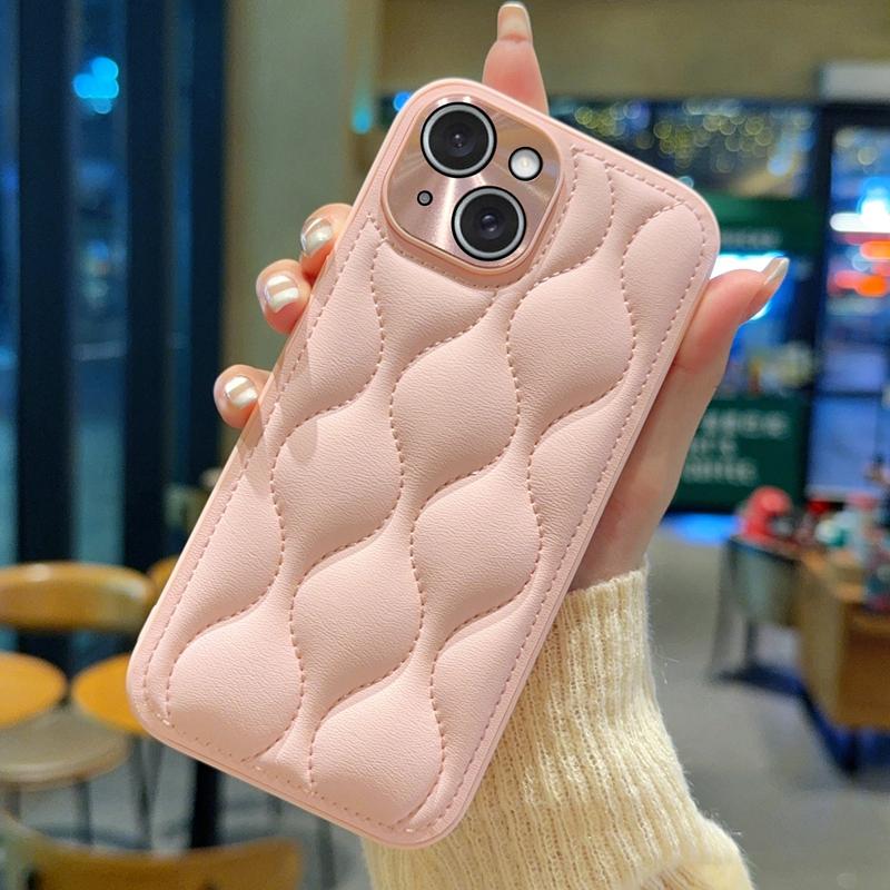 

For iPhone 14 Case Creative Chic Gourd Texture Leather+TPU Phone Cover Pink