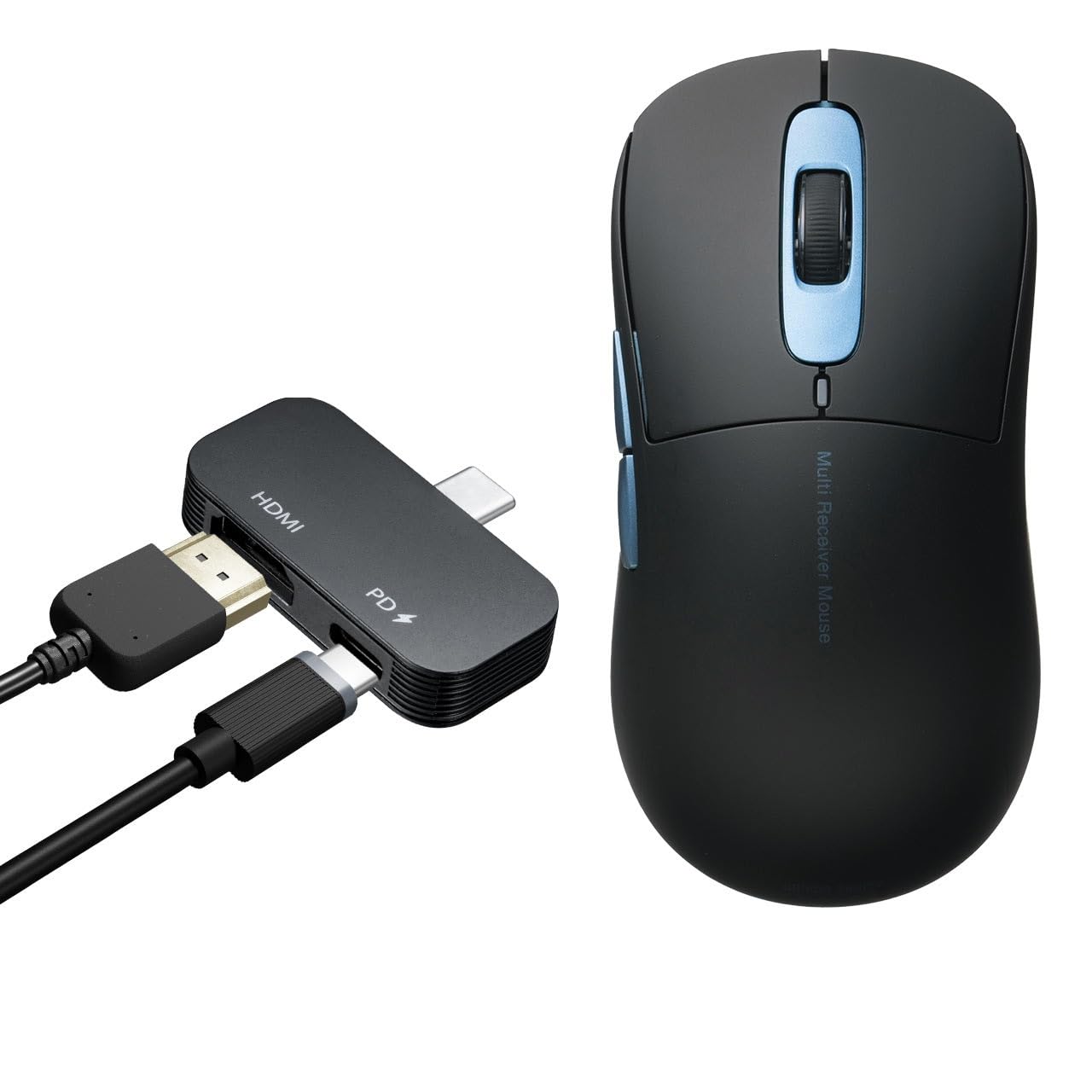 

Sanwa Direct Wireless Mouse with USB Hub Function, Bluetooth Receiver, 2.4G, USB-C to HDMI Adapter, 4K60Hz, PD Charging, Rechargeable, 5 Buttons,