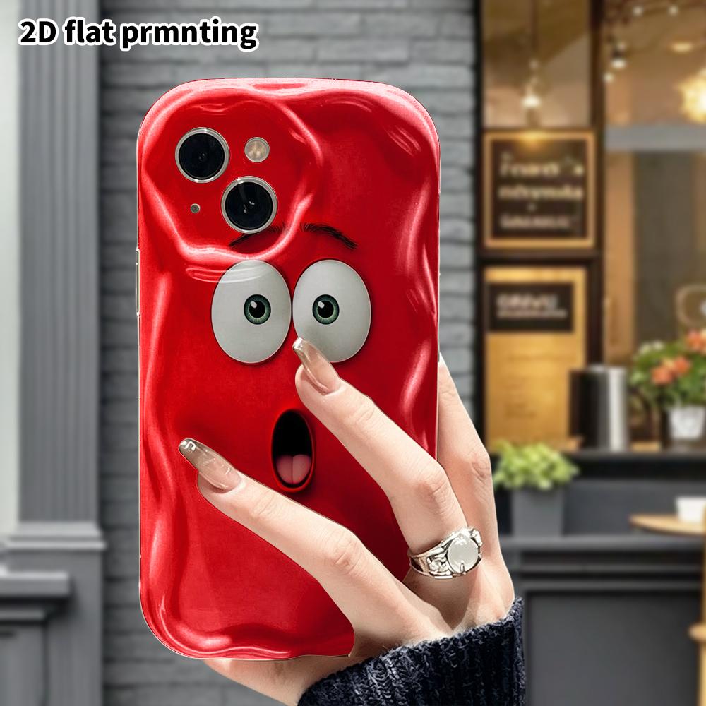 Phone Case: 2D Flat Design Suitable for iPhone 18 17 16 15 14 13 Pro Protective Case, Red Shocked Face, Perfect Christmas and Halloween Holiday Gift