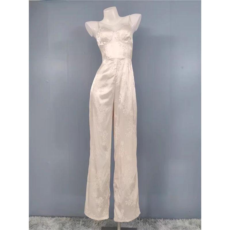 Export Lu's Sling Jacquard Smooth Fabric Slimming Lace Up Minimalist Adult Lady Like Woman Graceful and Fashionable High Quality Jumpsuit