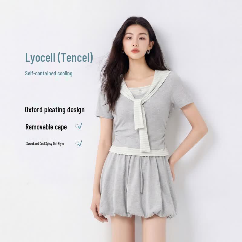 FivePlus Cinched Waist Two-Piece T-shirt & Ruffled Skirt Set M