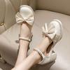Fashion Bow Pearl High Heels Ladies Mary Jane Shoes Summer New Ankle Buckle Versatile Women Pumps Fashion Beige Black Heels for Women