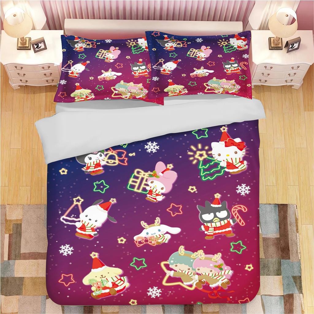 Sanrio Series Kuromi Duvet Bedding Set for Children King Size Luxury Cover 100% Polyester 3-Piece Christmas Gifts Home Decor