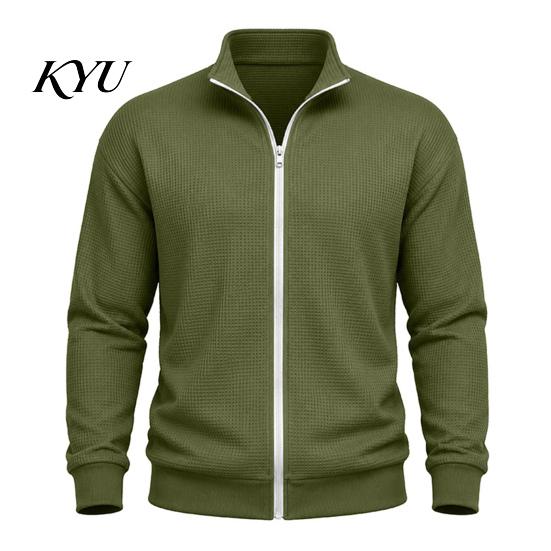 Men's Suede Bomber Jacket Waffle Knit Zip Up Jacket, Long Sleeve Laydown Collar Breathable Spandex Blend Blazer Casual Cardigan Sweatshirt,