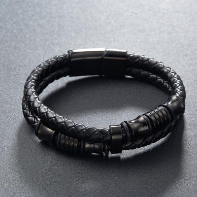 A Pieces of New Men's Leather Bracelet Stainless Steel Black Accessories Bracelet Bracelet Jewelry