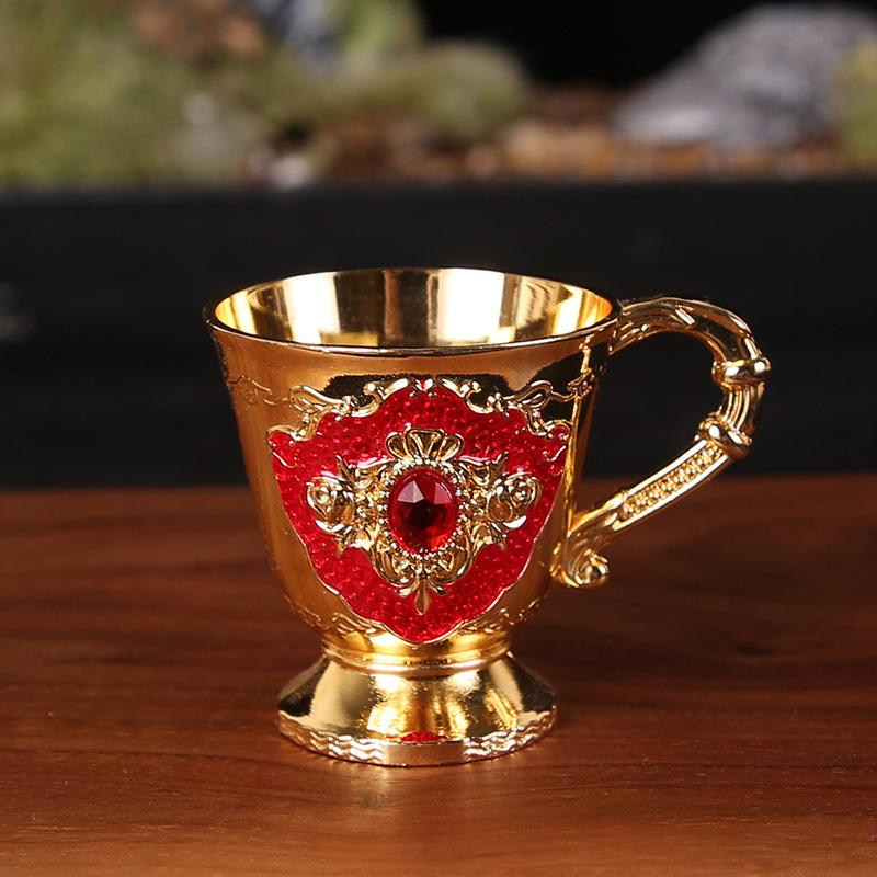 Small Wine Cup One Cup European High-end 30ml Baijiu Cup Creative Home Retro Metal Glass Baijiu Wine Glass