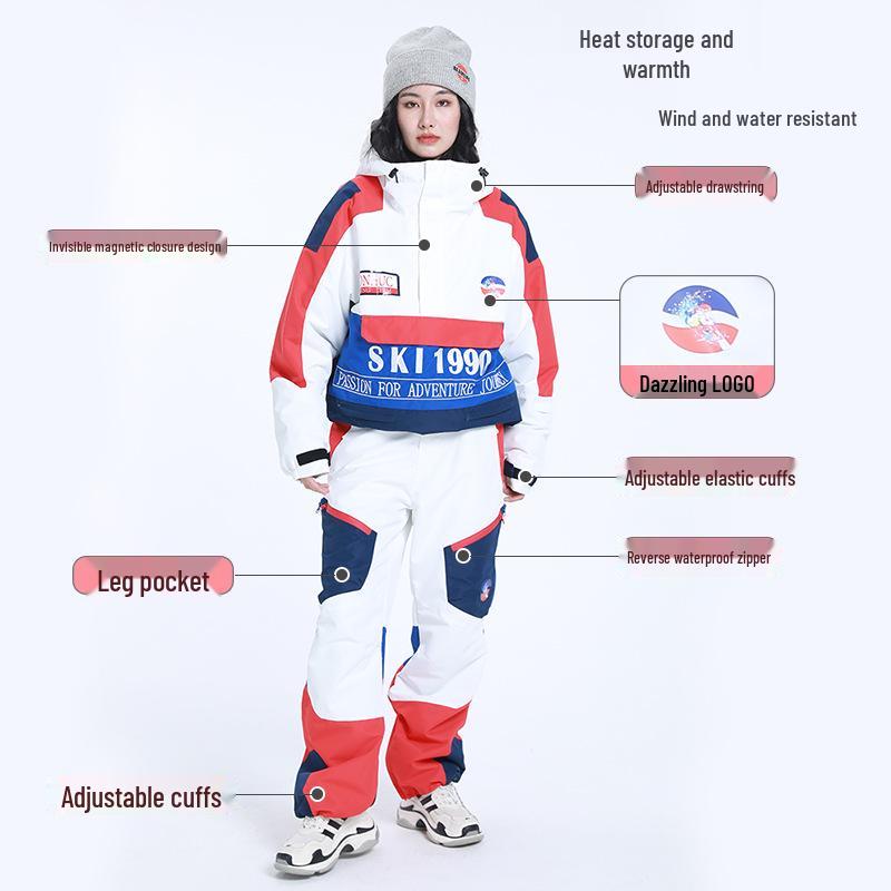 Unisex Two-Piece Ski Suit: Windproof, Waterproof, and Warm with Thickened Top and Ski Pants