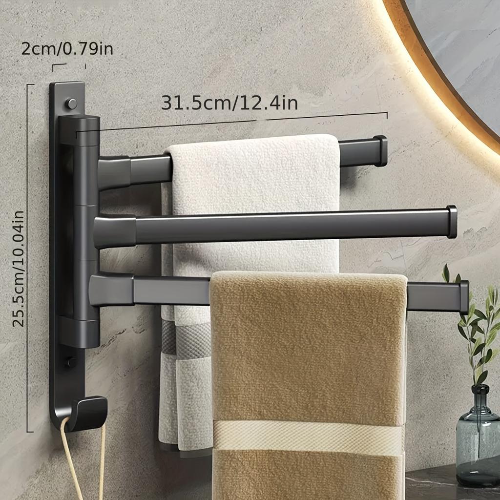 1 buc Suport rotativ pentru prosoape din aluminiu, Suport pentru prosoape montat pe perete în colț, economisitor de spațiu, Bară metalică rotativă lină, Diverse stiluri disponibile pentru decorarea băii
