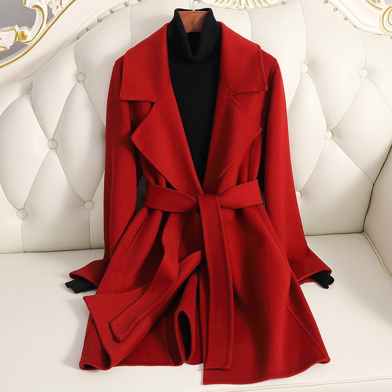 Women's 2024 Double-Sided Cashmere Mid-Length Wool Coat - High-End, Small Size.