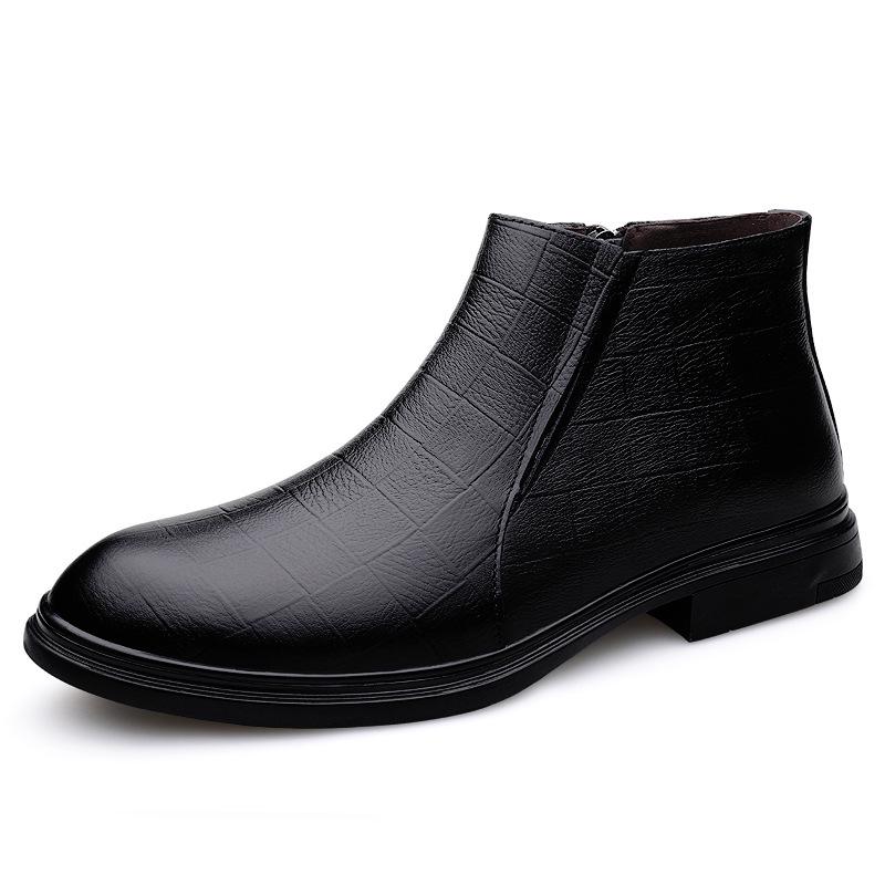 Men's Mid-Top Leather Zipper Boots: Casual & Formal, Autumn-Winter, High-Top Cowhide, Outdoor Short Boots.