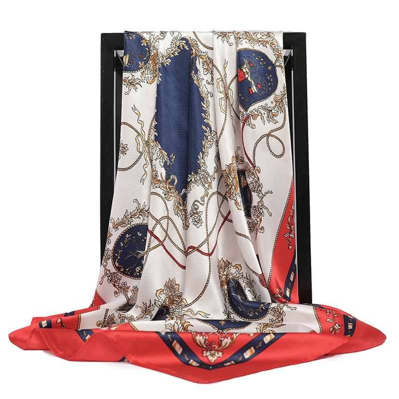 90X90CM Square Women Scarves Silk Office Ladies Hair Neck Bandanna Headband Foulard Headcloth Muslim Headscarf Female Muffler