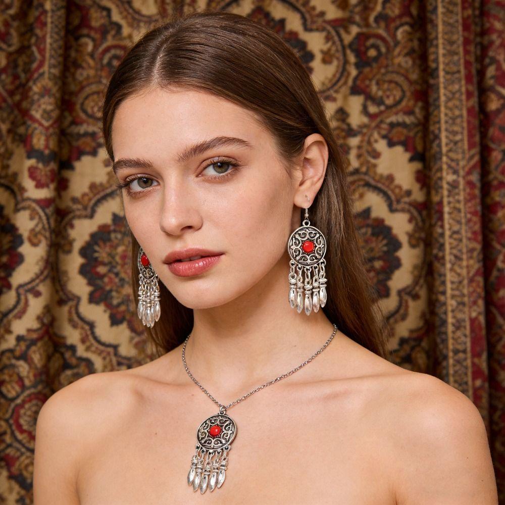 Moon Pendant Exotic Bohemian Earrings Silver Color Zinc Zinc Alloy Kazakhstan Jewelry Set Women Jewelry