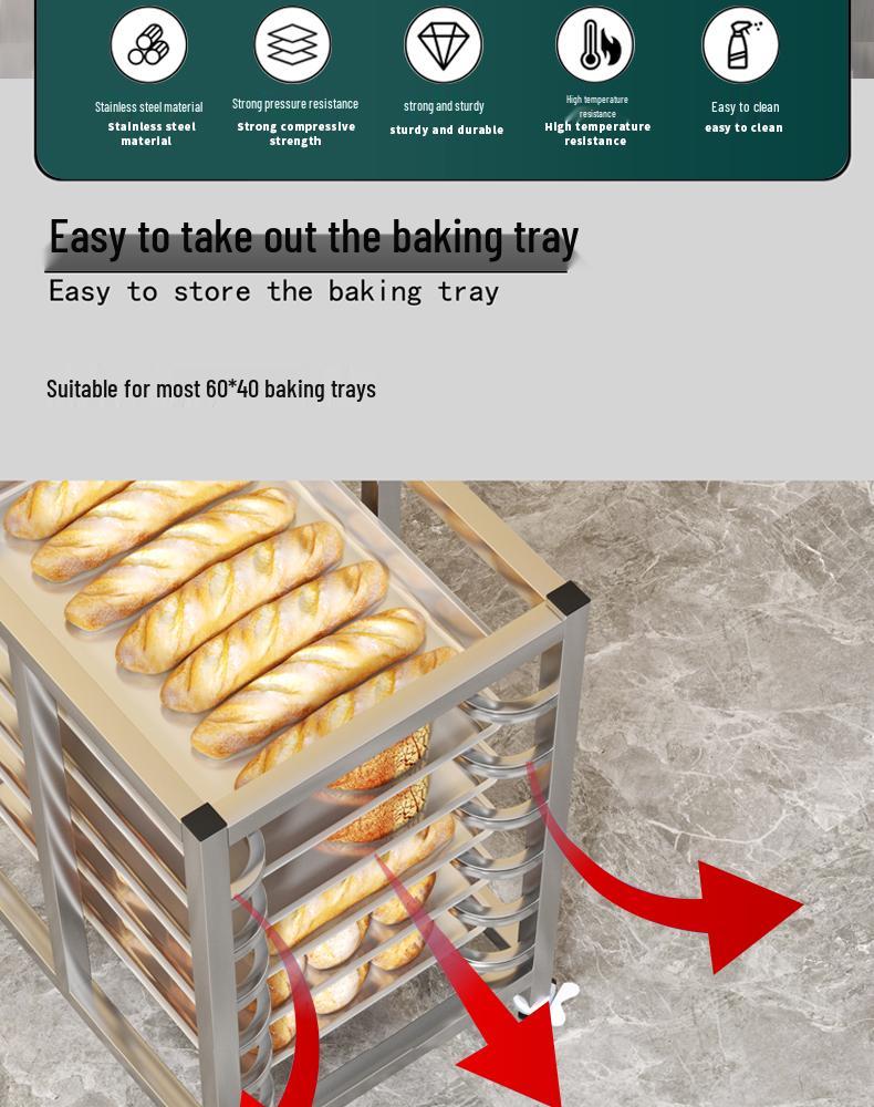 Stainless Steel Baking Tray Trolley: Multi-Tier Rack for Bread, Cake, and Oven Sheets.