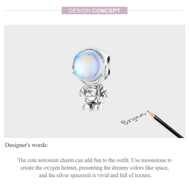 Bamoer Cute Astronaut Charms 925 Sterling Silver Original Design Pendant Fit for Basic Bracelet Women Sterling Silver Jewelry