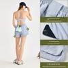 Export New Cool Feeling Sports Shorts Women's Fake Two-Piece Fashion Tape Pocket Fitness Pants Back Waist Handkerchief Hole Yoga Shorts