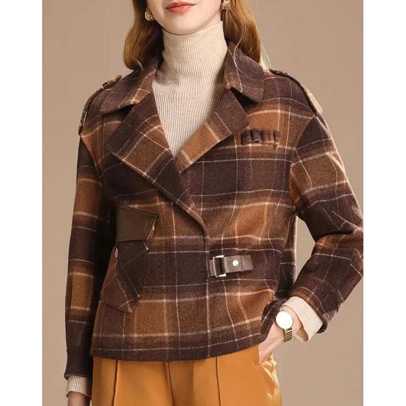 Women's Elegant Plaid Short Wool Blend Coat