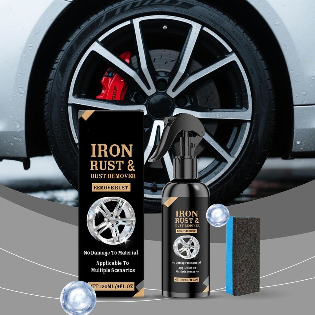 Car Rim Cleaner 4fl.oz Iron Aluminium Remover with Sponge Rim Cleaner Spray for Truck Automotive Motorcycle RV Brake Dust Rust
