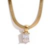 Yhpup Exquisite Geometric Square Cubic Zirconia Drop Snake Chain Collar Necklace Trendy Golden Jewelry PVD Waterproof Bulk Price