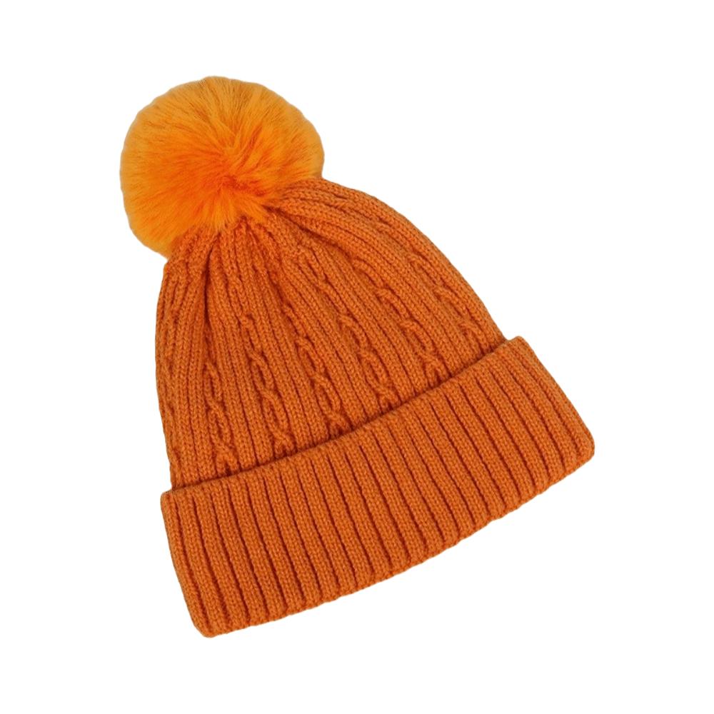 Winter Warm Knitted Hat with Fluffy Ball Beanies Cap Fashion Pullover Cap for Male Female