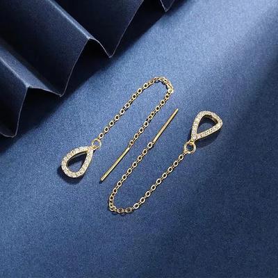Fashionable European American Water Droplet Chain Earrings Simple Design Micro Inlaid Zircon Accessory Jewelry