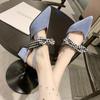 Fashion Women's Pointed Toe Sandals Summer High Heels Shoes Suede Fabric Vacation Beach Shoes Square Heel Bow Women's Shoes
